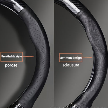 Breathable PU Leather Steering Wheel Cover – Carbon Fiber Pattern, Non-Slip Sporty Grip for Car Steering Wheels