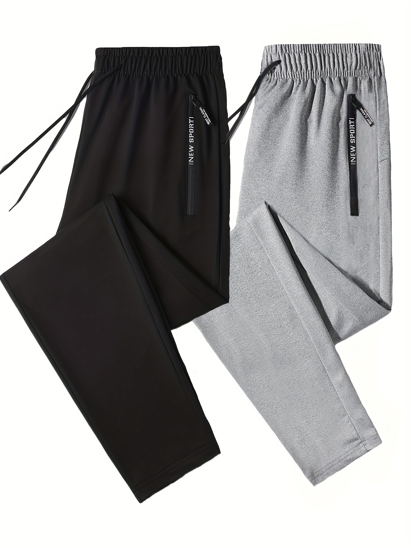 Men's 2-Pack Solid Sweatpants Set - Regular Fit and Cuffed, Letter Print, Zippered Pockets, Drawstring, Athletic Joggers for All Seasons Fitness and Gym Wear