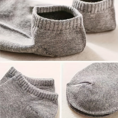 5/10 Pairs Men's Solid Low Cut Ankle Socks - Anti-Odor, Sweat Absorption, Breathable, All-Season Wear