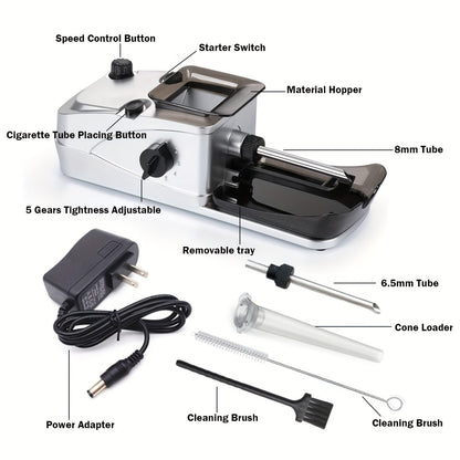 3-in-1 Electric Pre Roll Machine – Automatic Tobacco Roller for 6.5mm & 8mm Tubes and Pre Roll Cones – Fast, Easy Rolling with Adjustable Speed and Compact Design