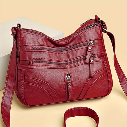 Women's Soft Faux Leather Crossbody Bag - Casual Style Shoulder Purse with Multi Pockets, Adjustable Strap, and Zipper Closure