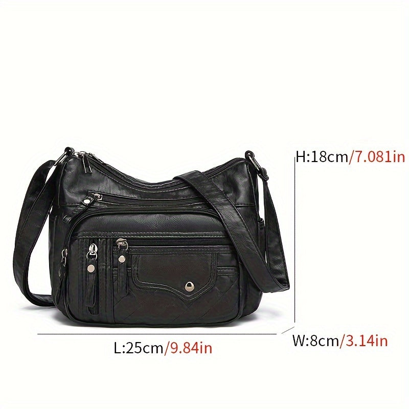 Fashion Multi-Zipper Crossbody Bag – Soft Vegan Leather Shoulder Bag with Multiple Pockets – Women's Handbag Purse