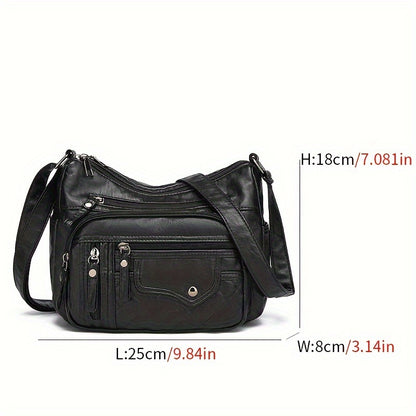 Fashion Multi-Zipper Crossbody Bag – Soft Vegan Leather Shoulder Bag with Multiple Pockets – Women's Handbag Purse