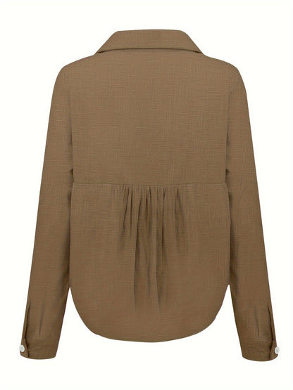 Long Sleeve Linen Shirt – Casual Button-Up for Spring and Fall – Women’s Clothing