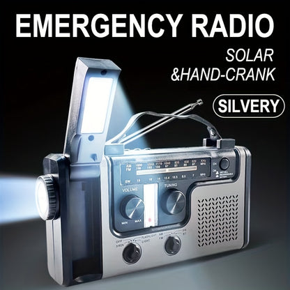 Solar & Hand Crank Emergency Radio – AM/FM/SW Bands, LED Flashlight, SOS Alarm, Phone Charger for Outdoor Survival