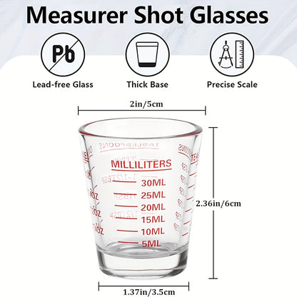 Glass Measuring Cup Set with Scale - Includes 1oz, 2Tbs, 6Tsp, and 30ml, Heavy-Duty and Microwave Safe, Ideal for Espresso, Wine, and More - Essential Kitchen Gadget