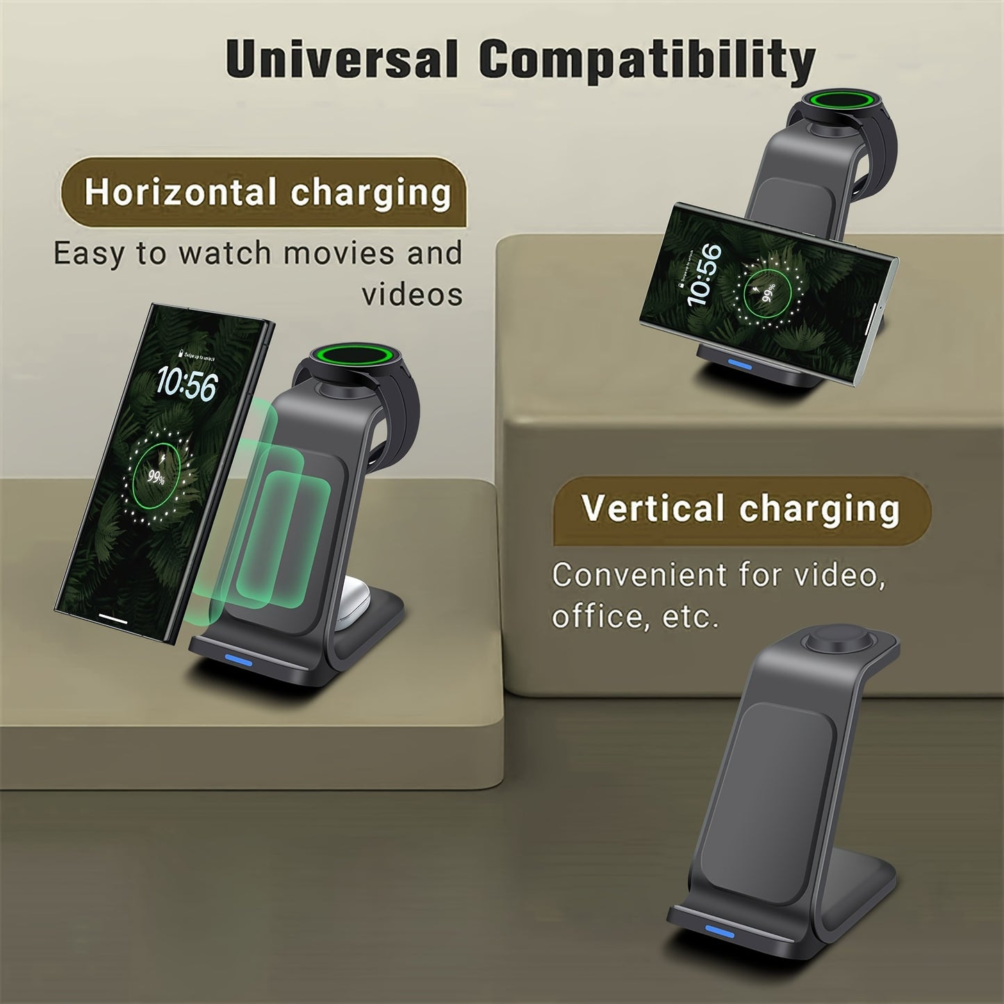 3 in 1 Wireless Charging Station for Samsung – Portable Charger for S24 Ultra/S24/S24+/S23 Ultra/S23/S22 Ultra/S22/S21/Note 20, Galaxy Watch 6/6 Classic/5/5 Pro/4 and Galaxy Buds 2 Pro