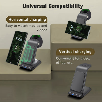 3 in 1 Wireless Charging Station for Samsung – Portable Charger for S24 Ultra/S24/S24+/S23 Ultra/S23/S22 Ultra/S22/S21/Note 20, Galaxy Watch 6/6 Classic/5/5 Pro/4 and Galaxy Buds 2 Pro