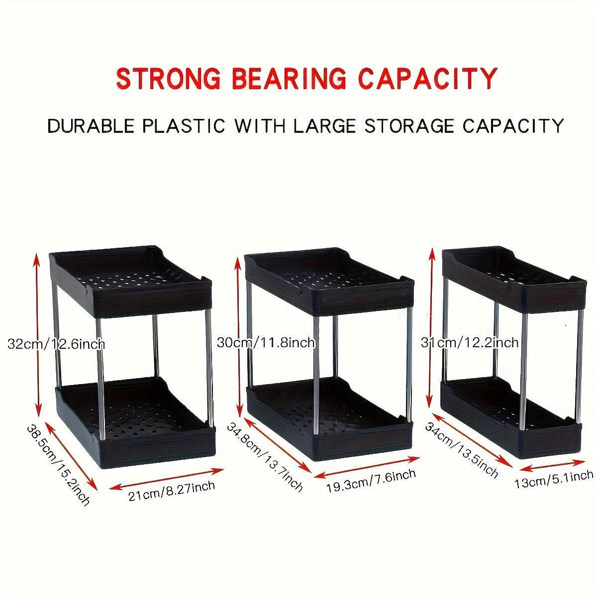 3Pcs Under Bathroom Sink Organizers - Bathroom Counter and Cosmetics Storage Rack, Large, Medium, and Small Sizes, Suitable for Kitchens and Bathrooms