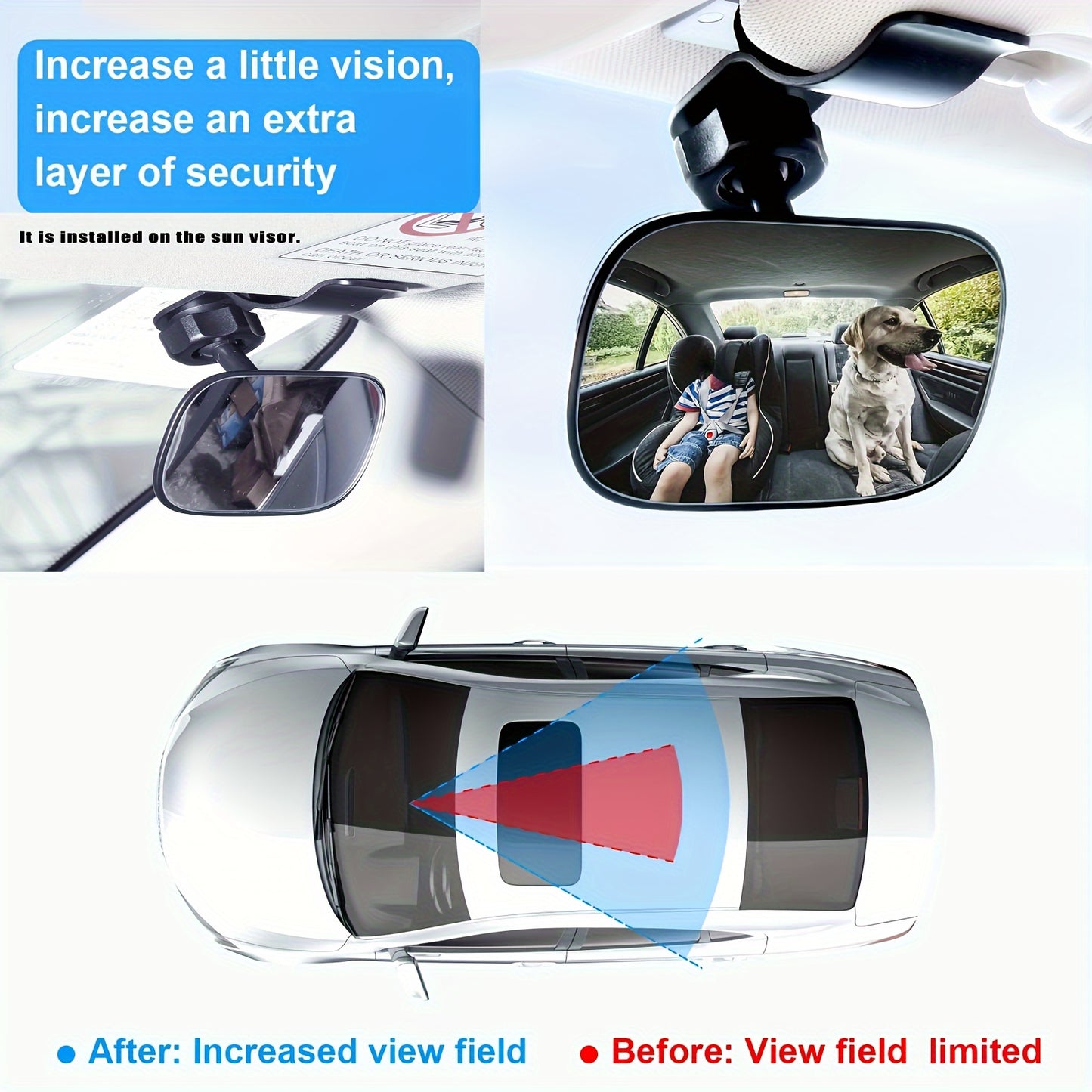 Car Mirror – Automotive Interior Wide Angle Convex Rearview Mirror, Adjustable Backseat Rear View Accessory