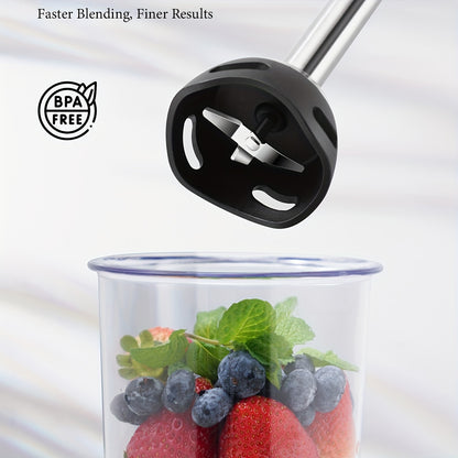 1000W 6-in-1 Immersion Blender - Powerful Handheld Blender with 20-Speed, Turbo Mode, Dough Hooks, Egg Beaters, Whisk, 800ml Beaker, 600ml Chopper, Titanium Blades, BPA-Free, Scratch-Resistant Design for Effortless Mixing, Bl