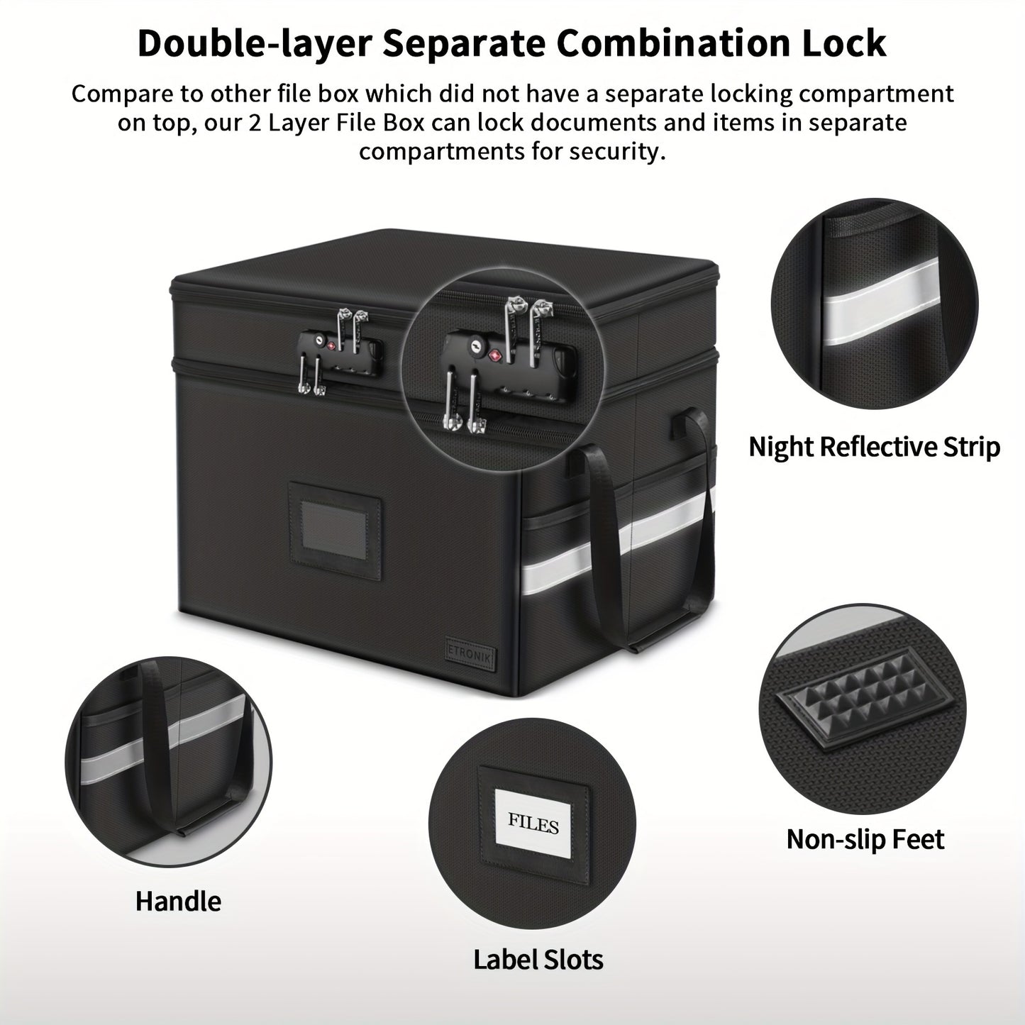 Fireproof Document Box with Lock - 2 Layer File Storage Organizer with 5 Tabs and Insert, Portable Cabinet with Handle for Letter/Legal Size Folders and Certificates