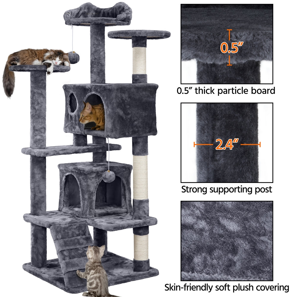 Costoffs 54in Cat Tree Tower – Large Cat Condo with 2 Condos, 2 Dangling Balls, and 3 Scratching Posts for Kittens and Cats