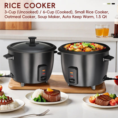 Versatile 6-Cup Rice Cooker with Yogurt Maker - 1.5 Qt Capacity, Nonstick Pot, Auto Keep Warm, One Touch Operation - Includes Steamer for Oatmeal and Soup, Stainless Steel Liner