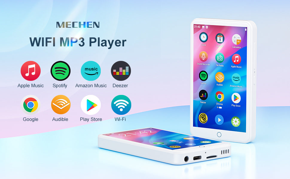 MECHEN MP3/MP4 Player Android 9.0 – Bluetooth & WiFi Music Player with Spotify, Audible, Pandora Support, Up to 512GB (White)