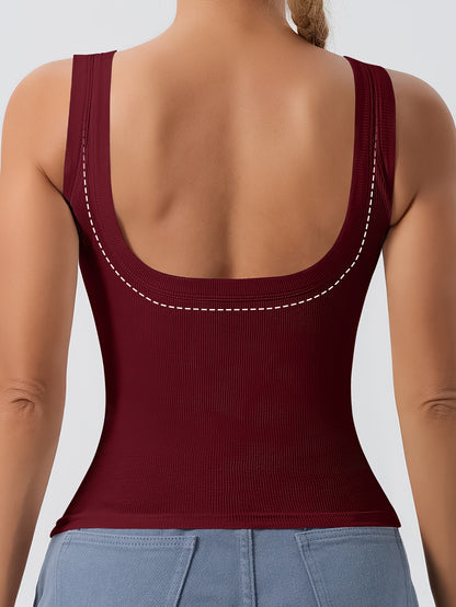 Women's 3-Piece Ribbed U-Back Tank Tops – Slim Fit with Removable Pads, Solid Colors, Casual Layering and Outerwear Camisoles