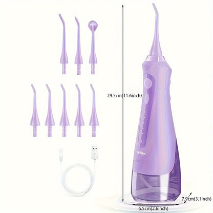 Professional Cordless Water Flosser - 350ml Tank, 8 Tips, 5 Modes, USB Rechargeable, Waterproof and Portable Oral Irrigator for Teeth Cleaning and Plaque Removal