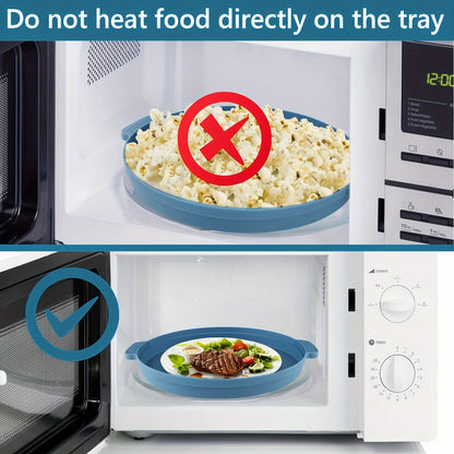GDDGCUO Multi-Ply Microwave Splatter Cover with Tray Set – 10.6 Inch BPA-Free Splash Guard Plate, Food-Safe Lid, Fits Most Dishes, Available in Blue/Gray/Red/Green