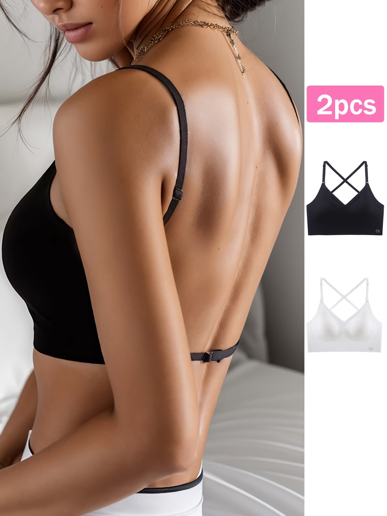 2pcs Seamless U-Backless Sports Bra Set - Breathable, Comfortable Crop Top with Adjustable Straps for Yoga and Fitness