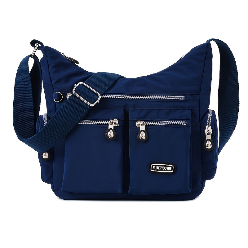 Waterproof Nylon Crossbody Bag for Women - Trendy Zipper Purse with Letter Patch