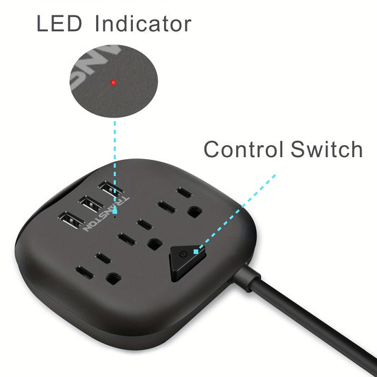US Standard Slant Flat Plug Power Outlet – 3 Outlets & 3 USB Ports, Desktop Charging Station with 3.3ft, 5ft, 10ft Cords, Sturdy & Durable for Home, Office & Travel, Black & White