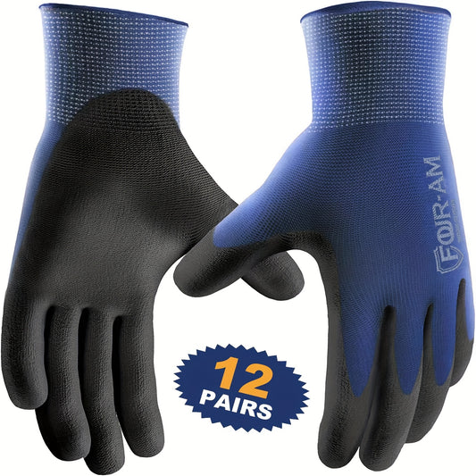 12 Pairs Ultra-Thin Safety Work Gloves - Superior Non-Slip Grip with Comfortable Elastic Knit Wrist Cuff for Effortless Daily Tasks