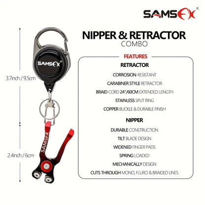 SAMSFX Fishing Scissors with Retractor Combo - Nipper, Wire Clipper, and Line Cutter, Essential Angler Tool for Easy, Precise Cuts with Tether Attachment