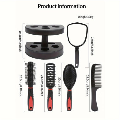 5 Piece Hairdressing Brush Holder Set – Hair Styling Brushes with Mirror, Hairdressing Combs for All Hair Types