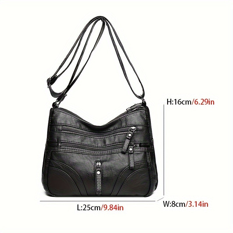 Women's Soft Faux Leather Crossbody Bag - Casual Style Shoulder Purse with Multi Pockets, Adjustable Strap, and Zipper Closure