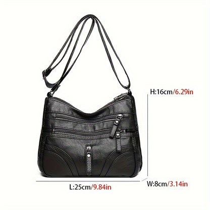Women's Soft Faux Leather Crossbody Bag - Casual Style Shoulder Purse with Multi Pockets, Adjustable Strap, and Zipper Closure