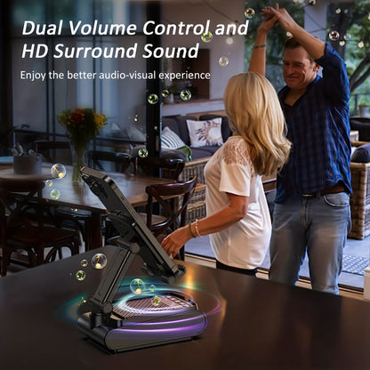 Cell Phone Stand with Wireless Speaker and Non-Slip Base – Portable, Suitable for Indoor/Outdoor, Desktop Use, Ideal for Parties, Camping, Gifts for Family and Friends