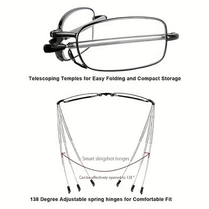 Foldable Reading Glasses – Portable Presbyopic Glasses for Men and Women – Spring Hinge Readers with Case