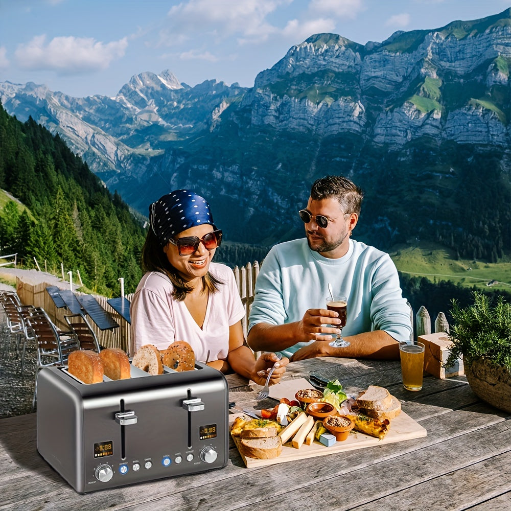 4 Slice Toaster, Stainless Steel with Color LCD Display – 7 Shade Settings, 1.4'' Wide Slots, Bagel/Defrost/Reheat Functions, Removable Crumb Tray, 1800W