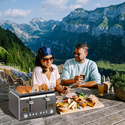 4 Slice Toaster, Stainless Steel with Color LCD Display – 7 Shade Settings, 1.4'' Wide Slots, Bagel/Defrost/Reheat Functions, Removable Crumb Tray, 1800W