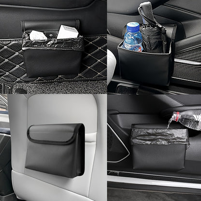 Foldable Car Trash Can and Storage Organizer – Faux Leather, Door-Mounted or Seat Back Design – Vehicle Interior Accessory