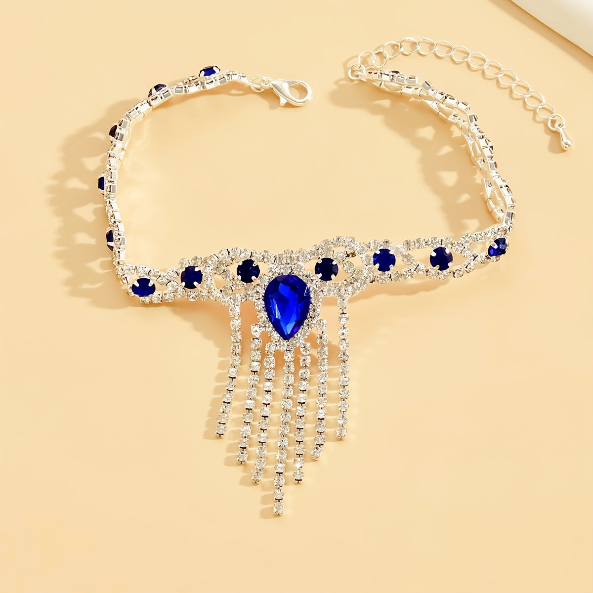 Sparkling Tassel & Blue Rhinestone Ankle Chains - Sexy & Fashionable Jewelry for Women's Parties, Engagements, and Weddings