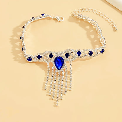 Sparkling Tassel & Blue Rhinestone Ankle Chains - Sexy & Fashionable Jewelry for Women's Parties, Engagements, and Weddings
