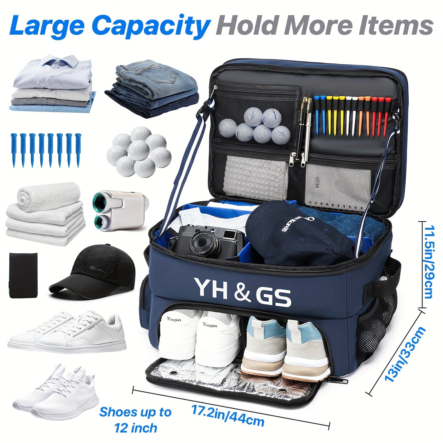 YH & GS Premium Golf Trunk Organizer - Waterproof and Durable Blue Nylon Storage Bag for Golf Shoes and Accessories