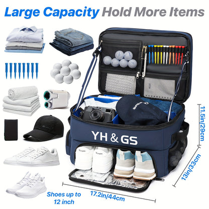 YH & GS Premium Golf Trunk Organizer - Waterproof and Durable Blue Nylon Storage Bag for Golf Shoes and Accessories