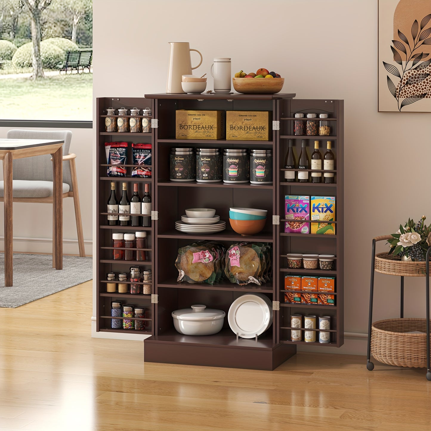47 Inch White Kitchen Pantry Storage Cabinet – Freestanding Pantry with Doors & Adjustable Shelves, Buffet Cupboard for Kitchen, Living Room, Dining Room