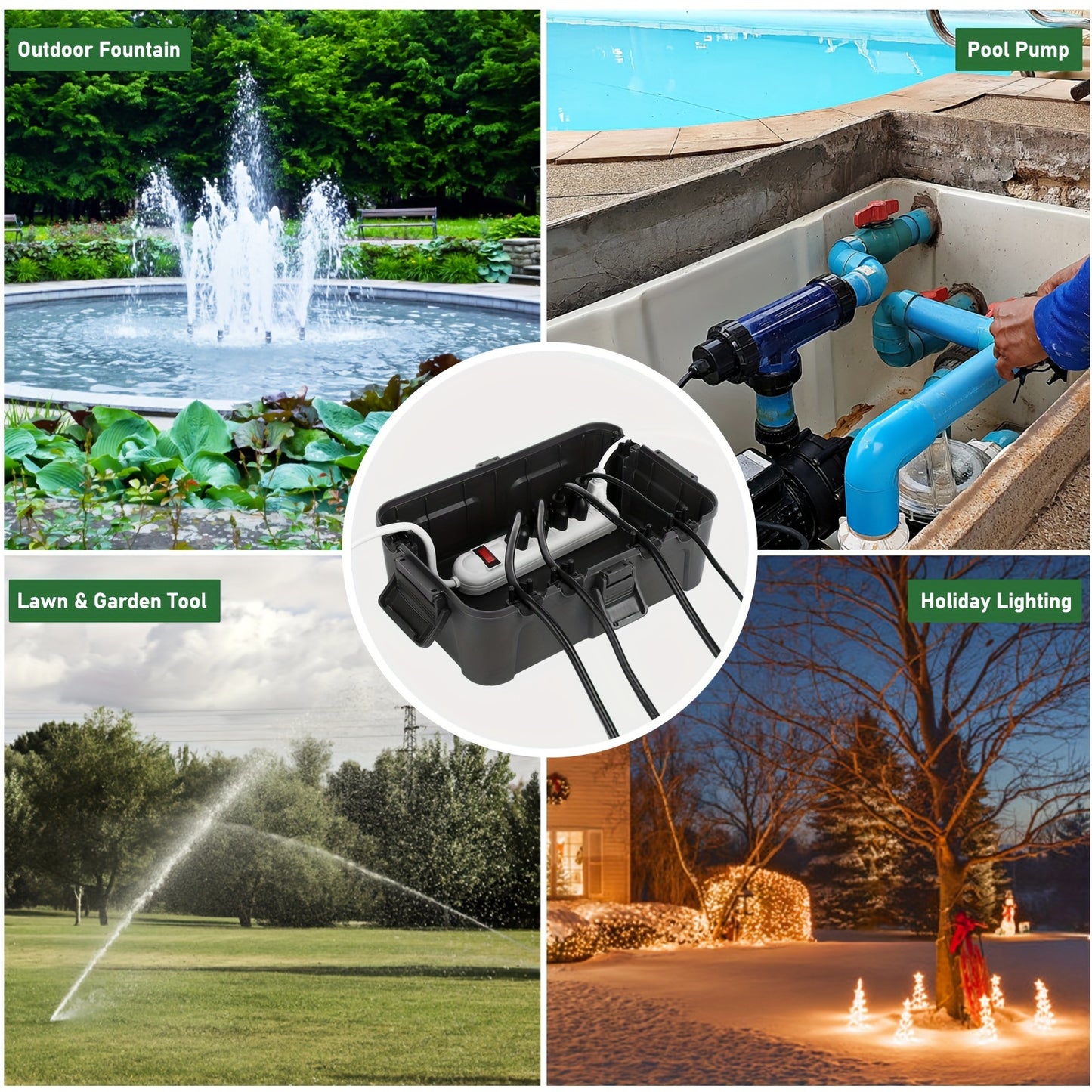 Large Waterproof Outdoor Electrical Box – Protects Outlets, Plugs, Sockets, Timers, Power Strips, and Holiday Lights from Rain and Snow – Durable, Weatherproof, Easy to Install