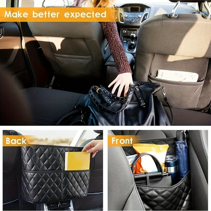 Car Purse Handbag Holder Between Seats – Seat Back Organizer with 3 Pockets and Large Capacity Storage Bag
