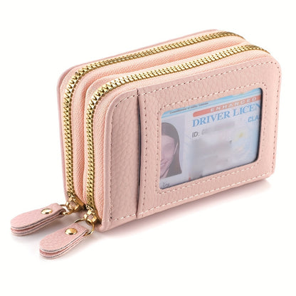 DEABOLAR Compact Dual Zipper Wallet - Large Capacity with Clear ID Window and Coin Purse, Black Faux Leather for Men and Women