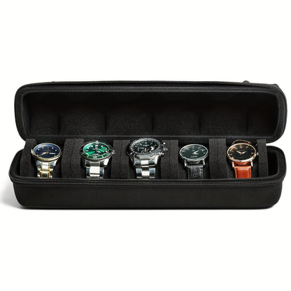 5 Slot Watch Travel Case - Hardshell Storage Organizer Box for Men and Women's Watches with Soft Foam Pillow and Handle