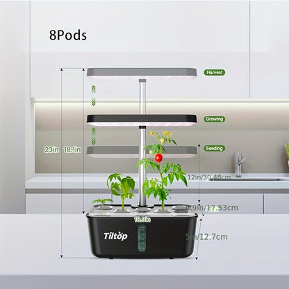 Hydroponics Growing System - 8Pods/12Pods Indoor Herb Garden, Height Adjustable Plant Germination Kit - Countertop Indoor Grow Kit, Black