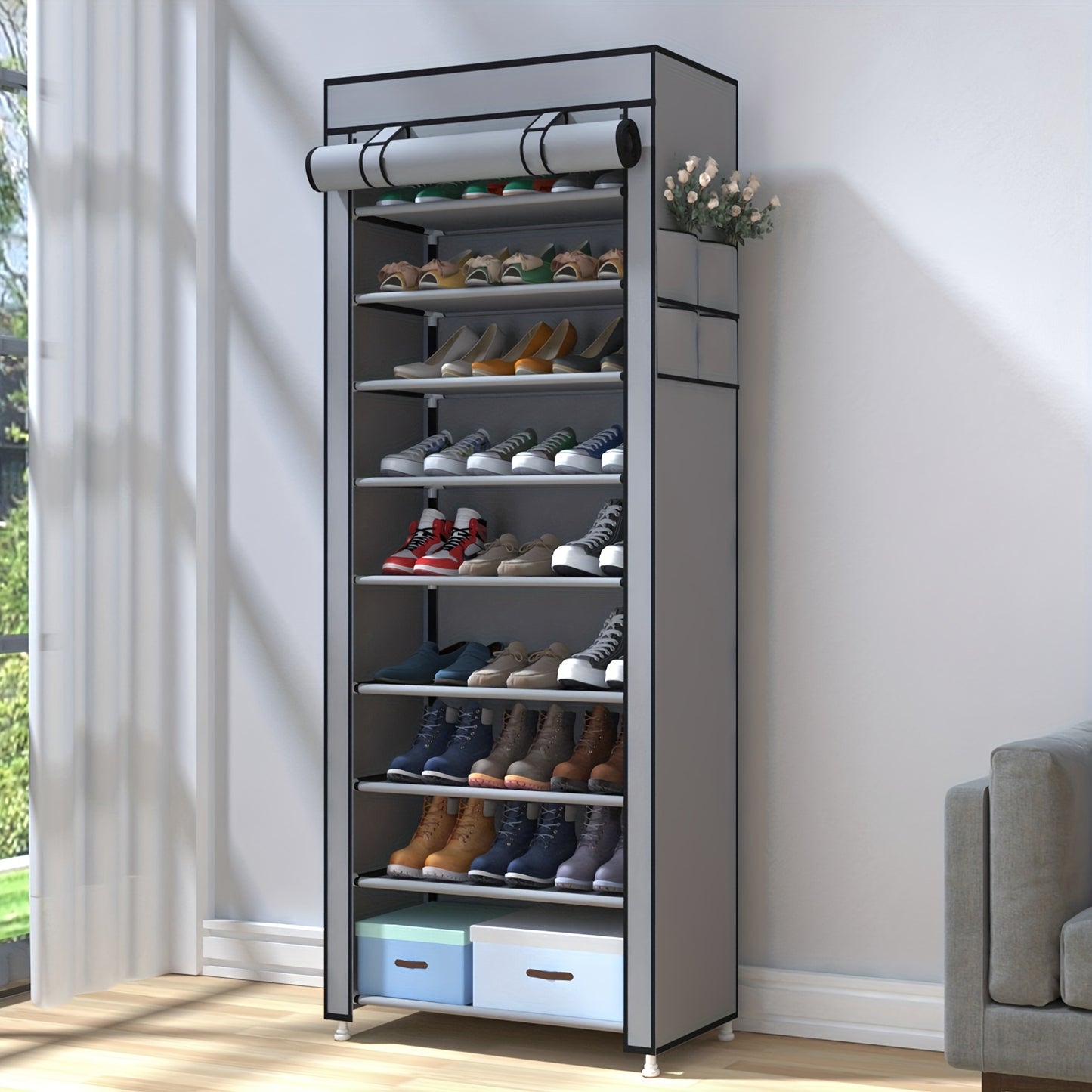 High-Capacity 9 Tier Shoe Rack Organizer with Dust Cover – Space-Saving, Easy Assembly – Stylish, Sturdy, and Durable for Household Closets and Entryways
