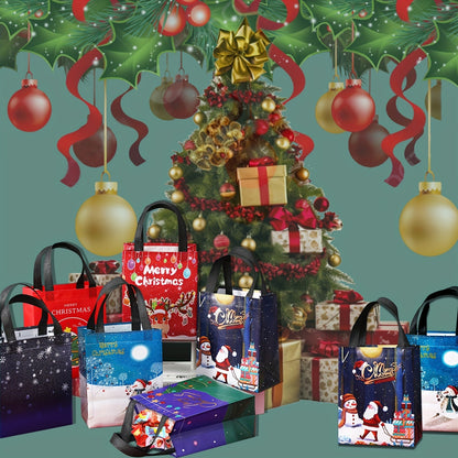 18 Pack Christmas Gift Bags with Handles – Reusable Woven Tote Bags, Waterproof & Foldable, Perfect for Holiday Party Supplies & Decorations