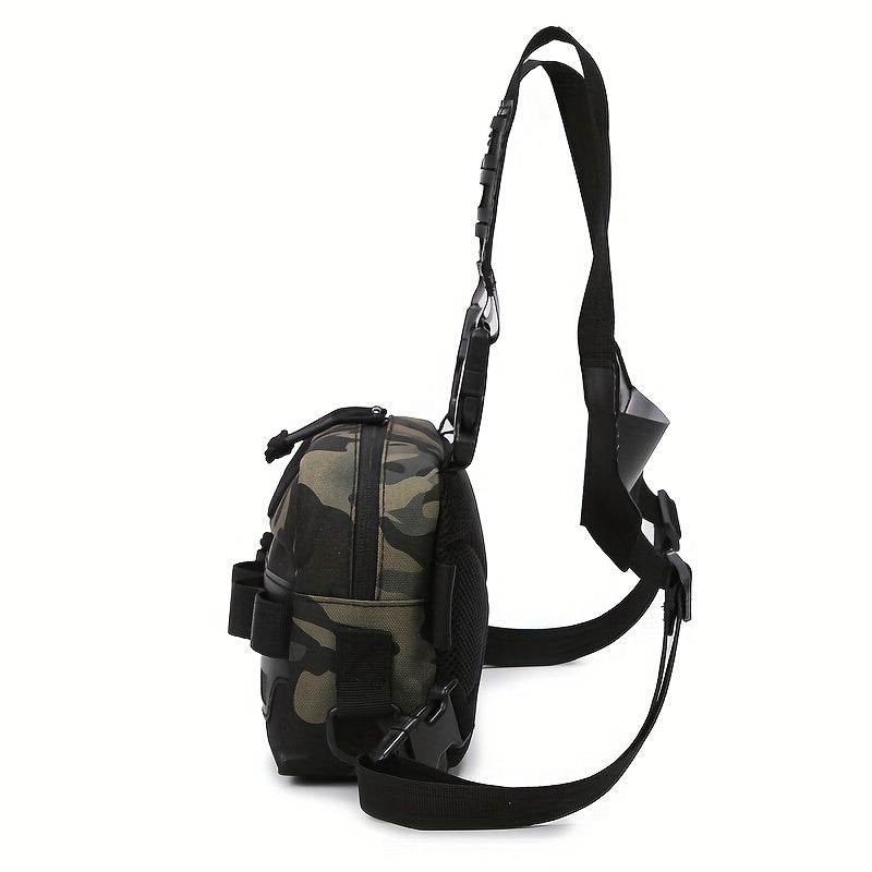 Men's Camouflage Fishing Vest Bag - Water-Resistant Nylon, Zipper Closure, Random Printing - Portable, Lightweight for Mountaineering, Camping, Hiking, Outdoor Adventures