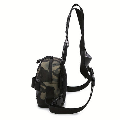 Men's Camouflage Fishing Vest Bag - Water-Resistant Nylon, Zipper Closure, Random Printing - Portable, Lightweight for Mountaineering, Camping, Hiking, Outdoor Adventures