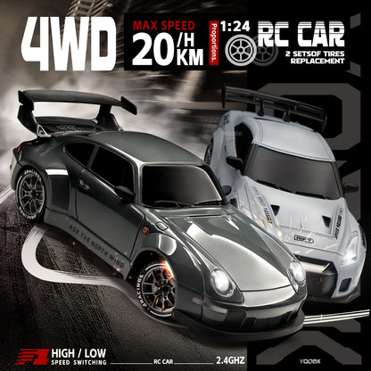 1:24 RC Drift Car — 4WD High-Speed Remote Control Sport Car with LED Lights & Extra Drifting Tire, Kids & Adult Gift